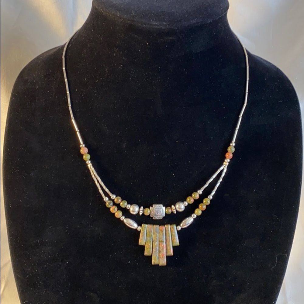 Boho Moss Jasper and Silver Necklace